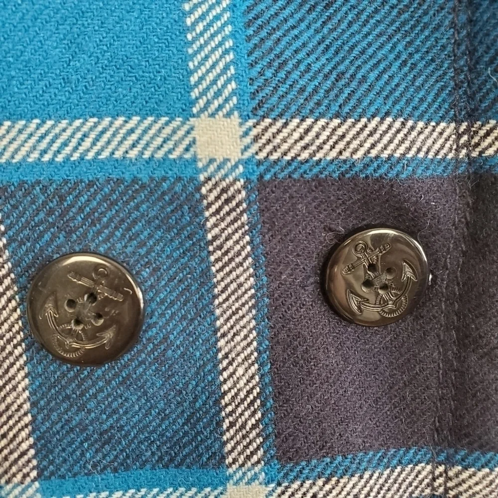 American Eagle Wool Plaid Check Double Breasted Pea Coat Peacoat Jacket AE M Y2K